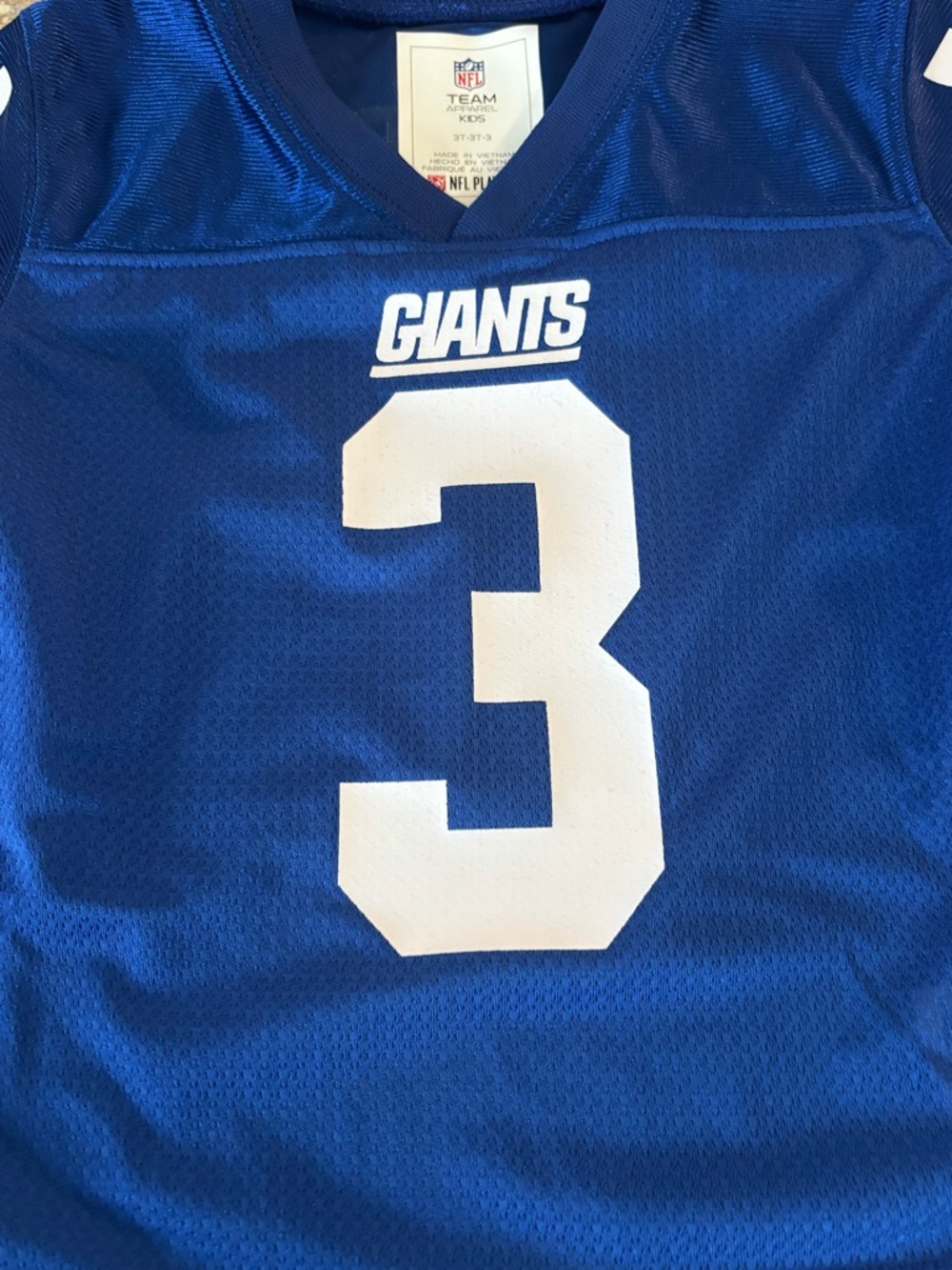 NFL Kids New York Giants Blue Jersey with White Number 3
